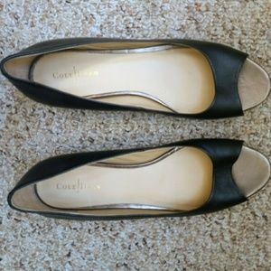 Navy and gold Cole Haan flats